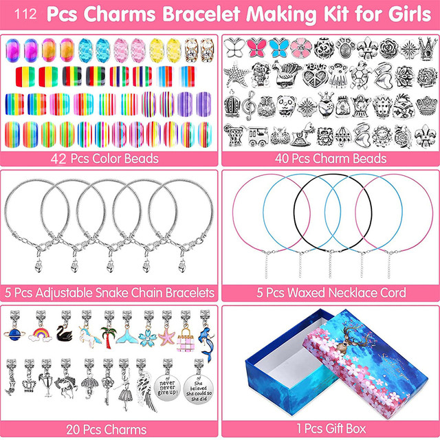 112Pcs Girl Charms Bracelet Making Kit Arts & Crafts DIY Set for Children  Adults Birthday Christmas